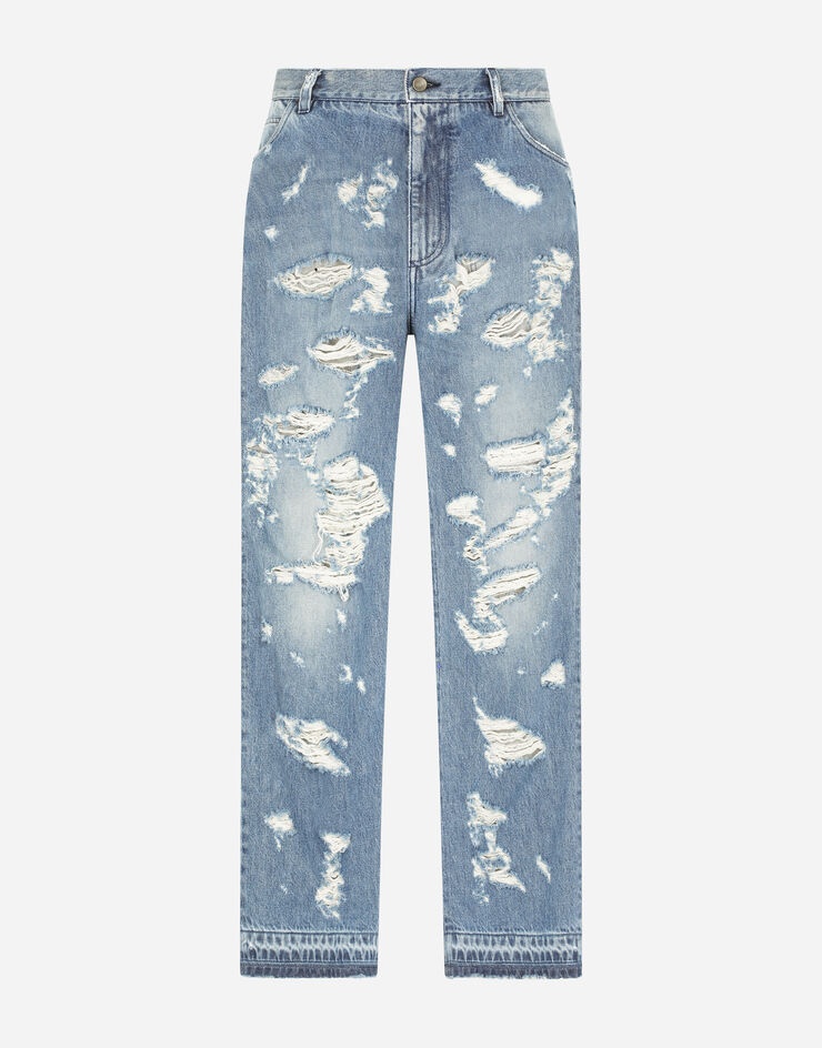 Oversize light blue wash jeans with rips - 3