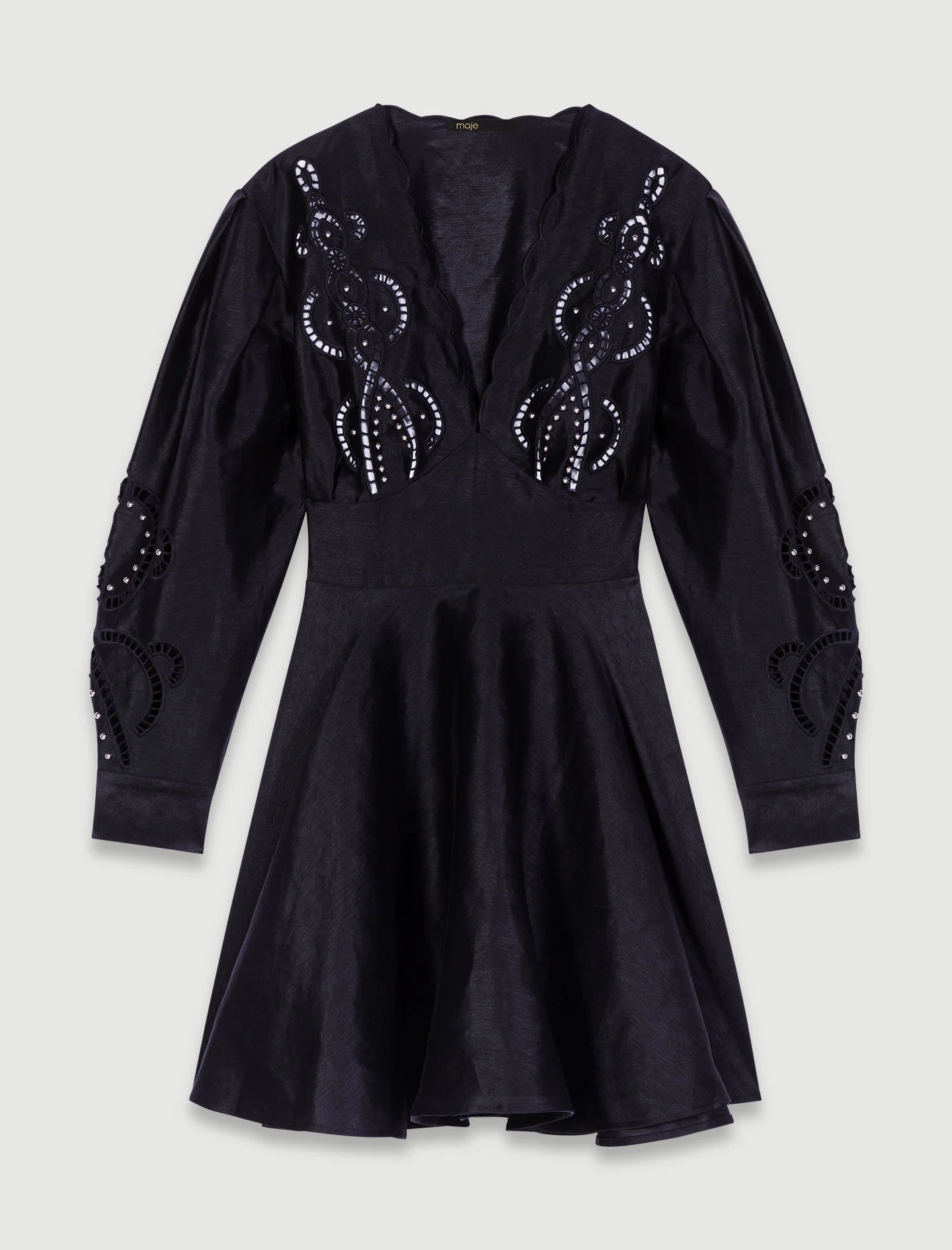 Short embroidered linen dress - 1