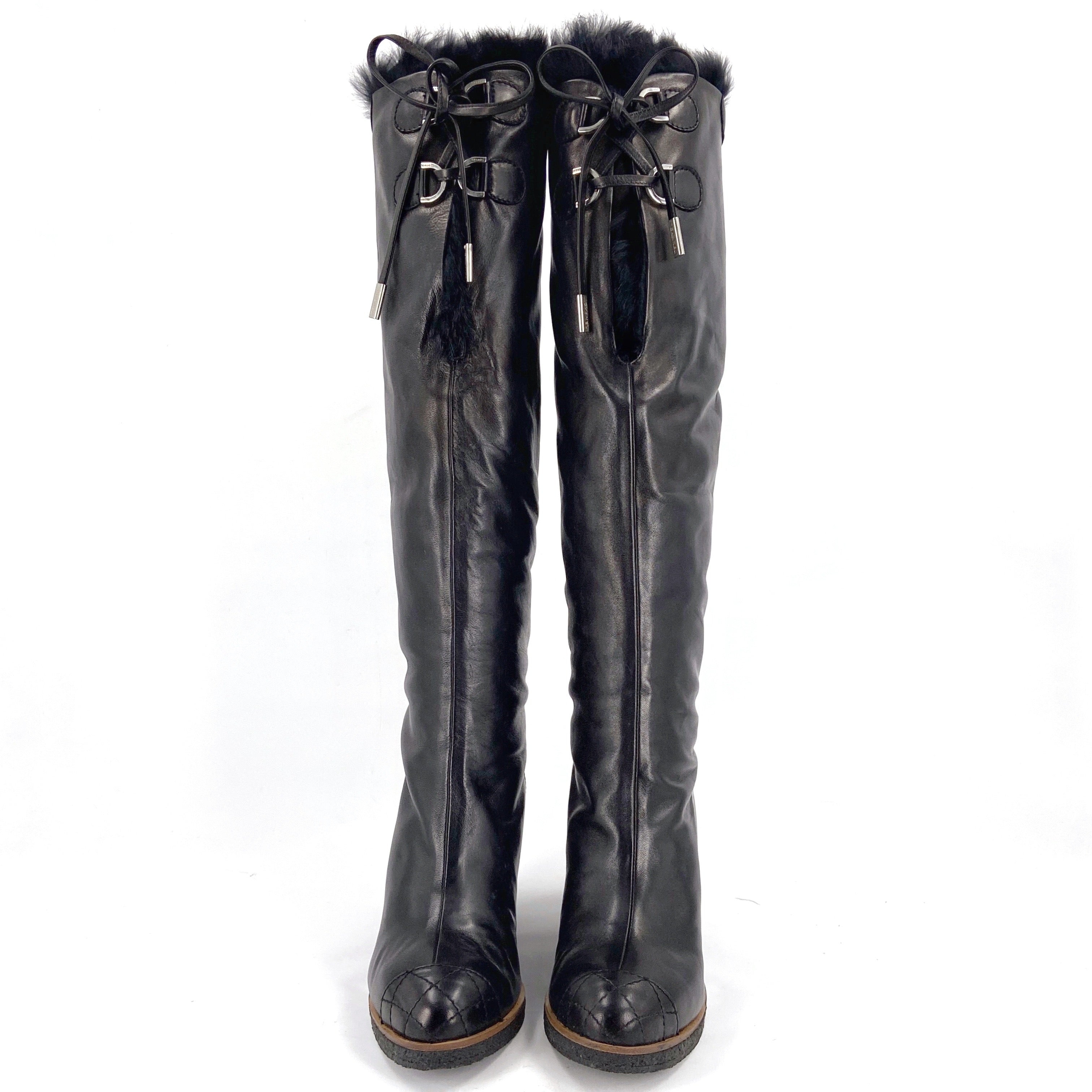 Chanel Fall 2006 Karl Lagerfeld Shearling Lambskin Wedge Long Boot 38 - 4