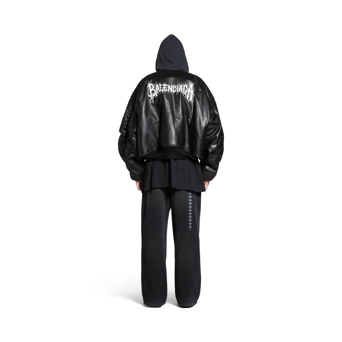 Men's Diy Metal Outline Hooded Bomber in Black - 4