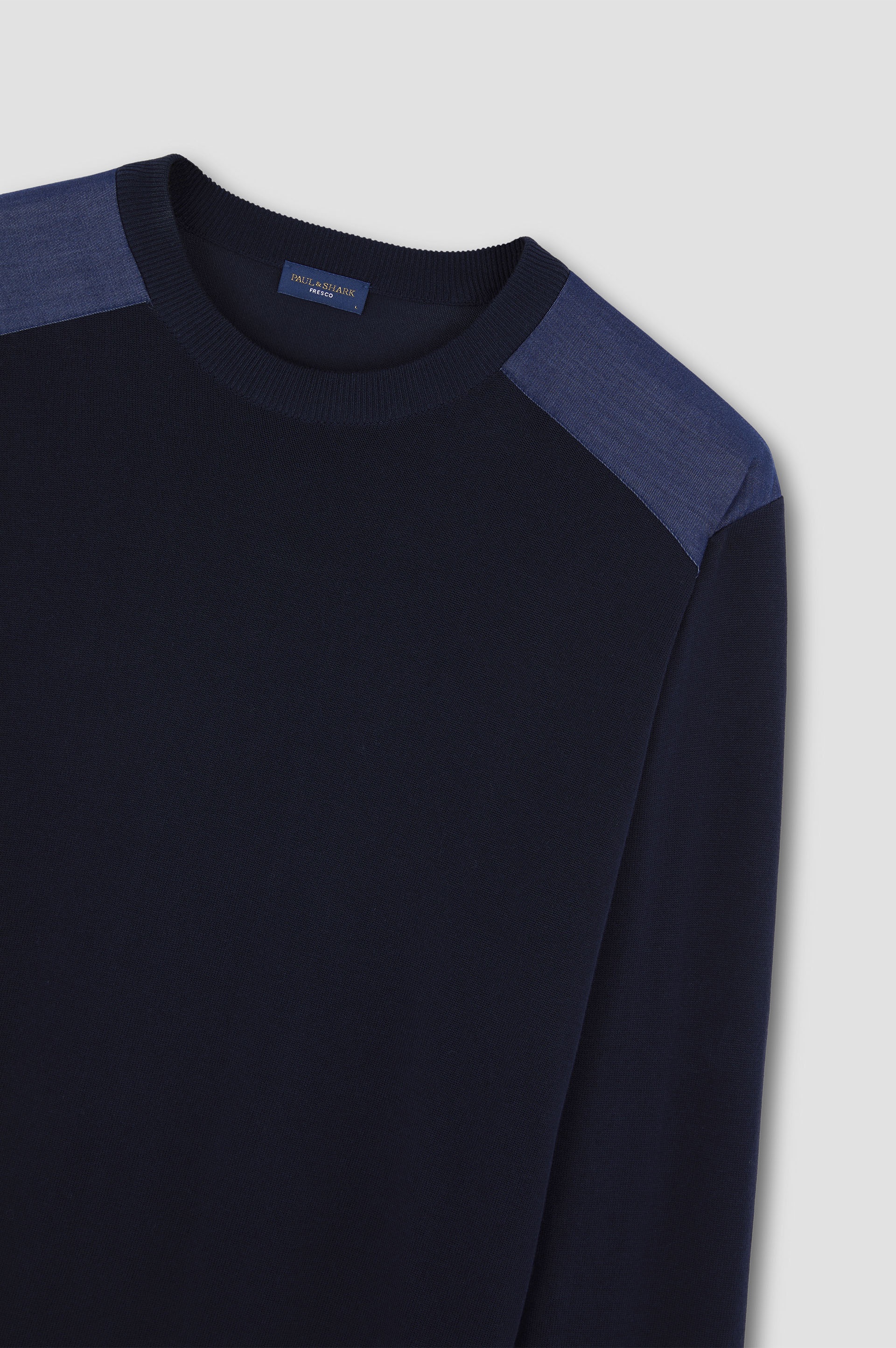FRESCO COTTON CREWNECK SWEATER WITH DENIM DETAILS - 5