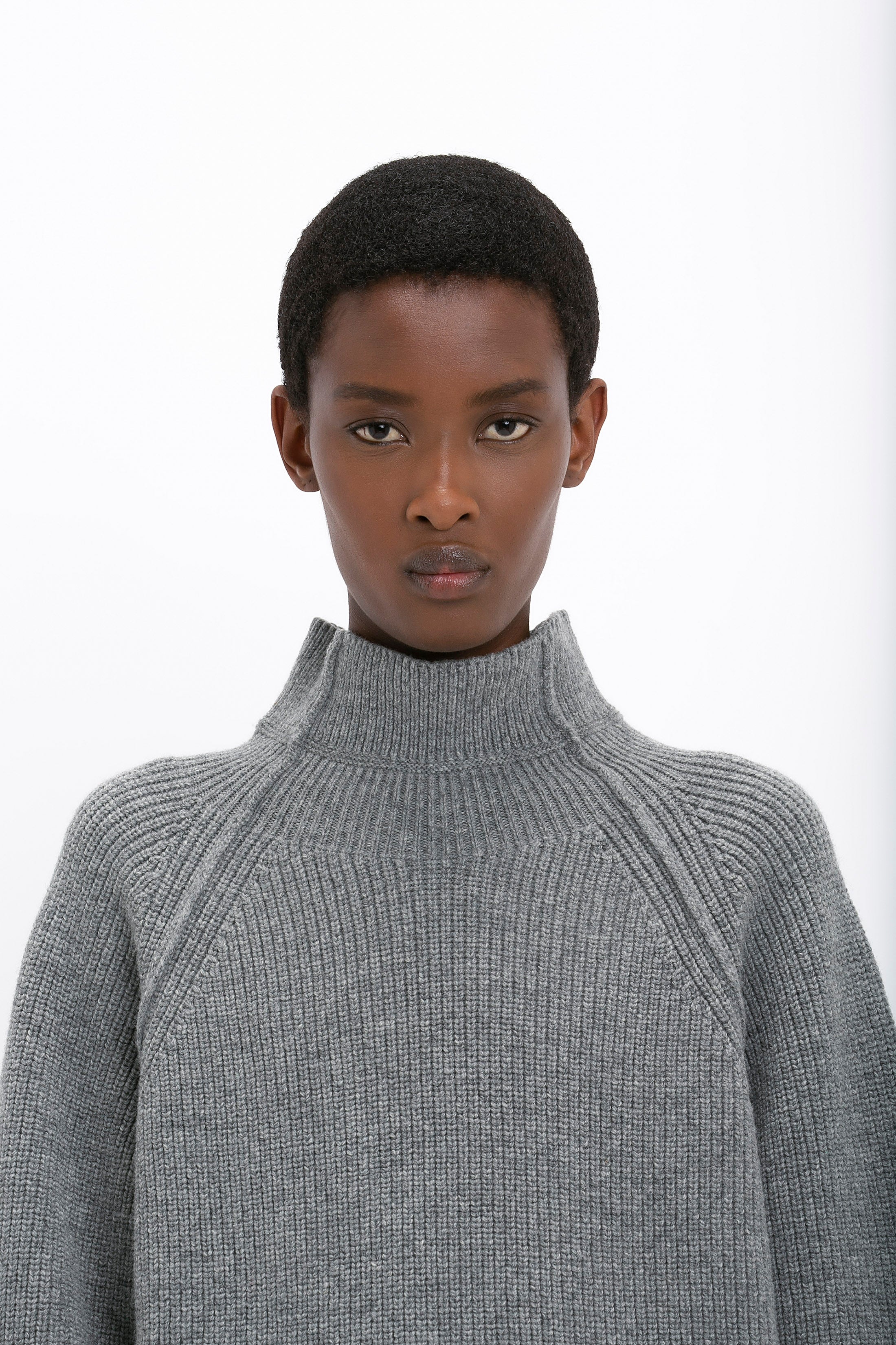 Oversized Polo Neck Jumper In Grey Melange - 6