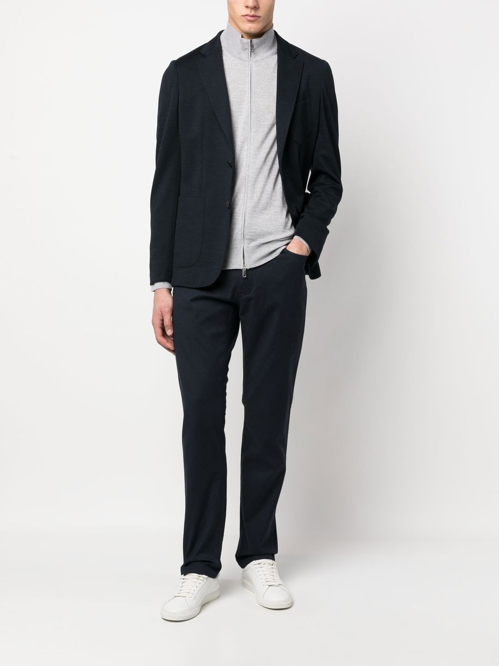 fine knit wool zip-up cardigan - 2