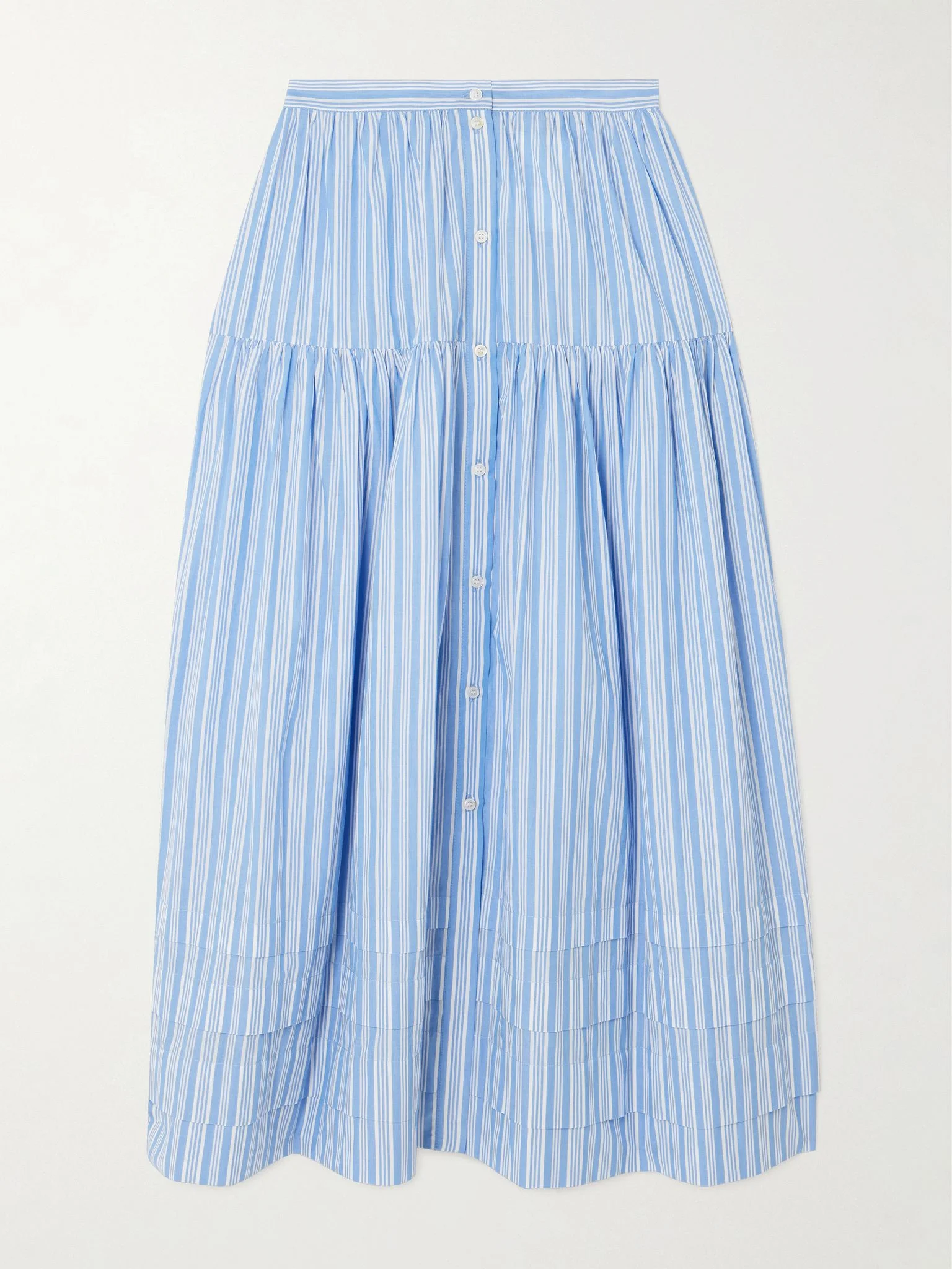 Marceline tiered striped organic cotton midi skirt Blue - 1