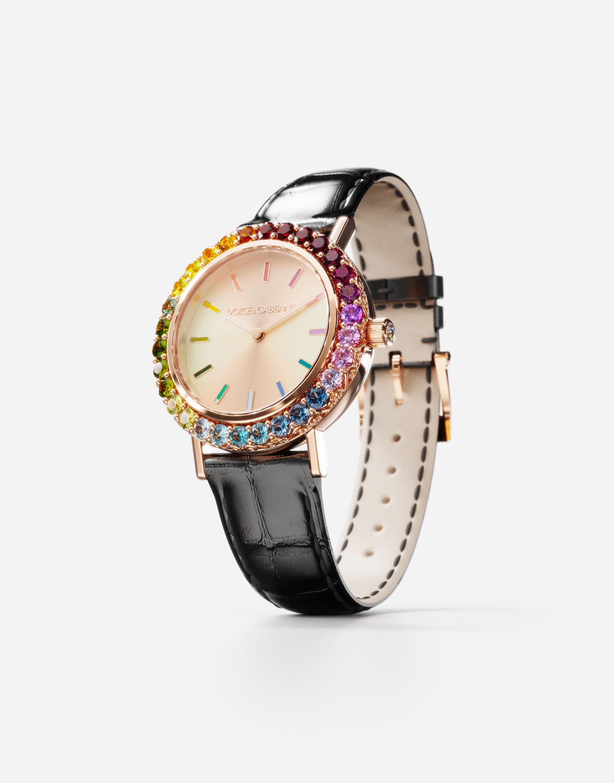 Iris watch in rose gold with multi-colored fine gems - 3
