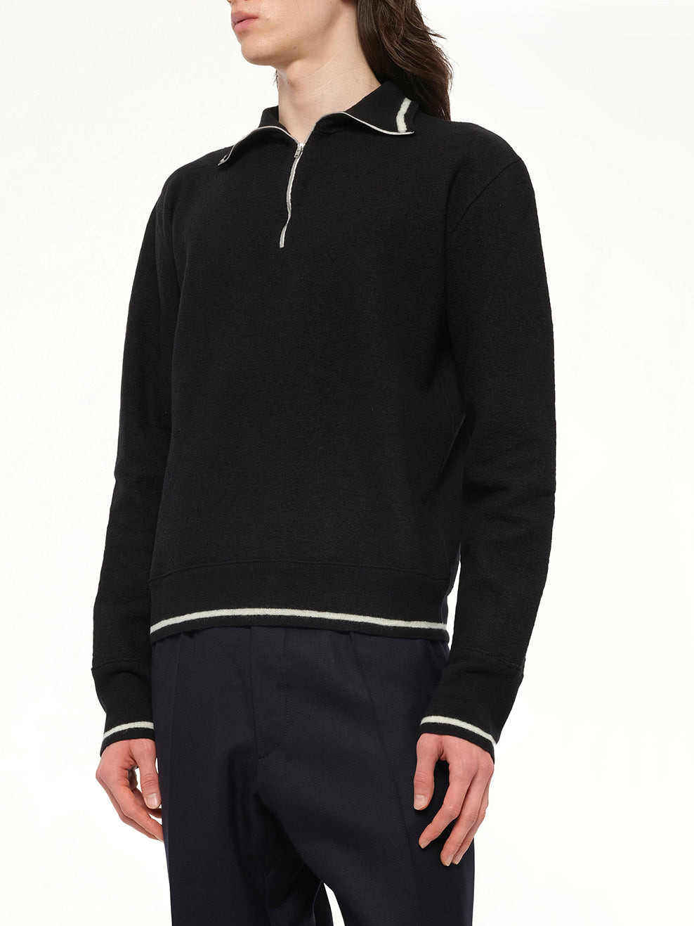 Gauge 14 Felted Zip Sweater in Black/Off White - 6
