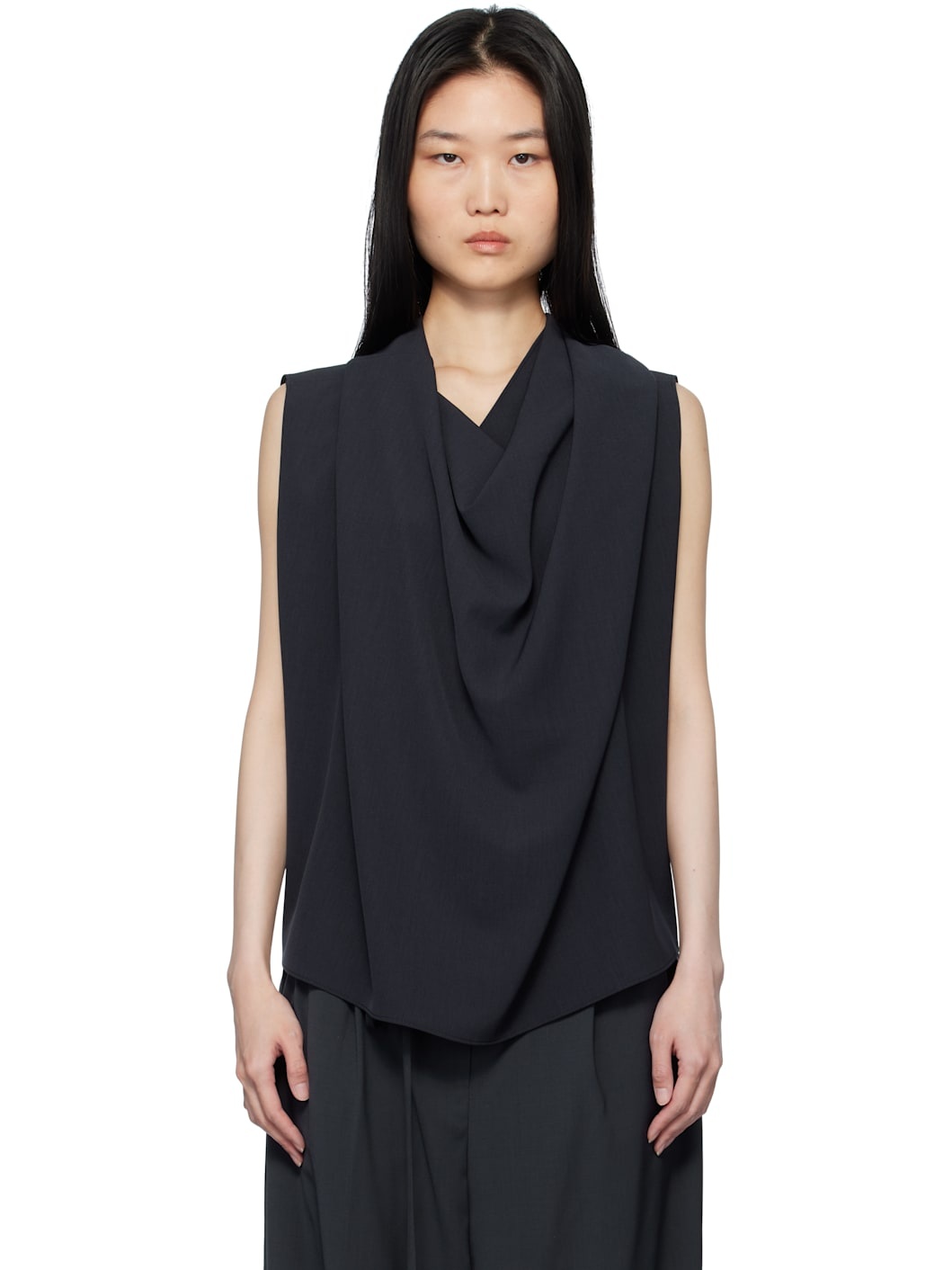 Navy Drape Sleeveless Tank Top - 1