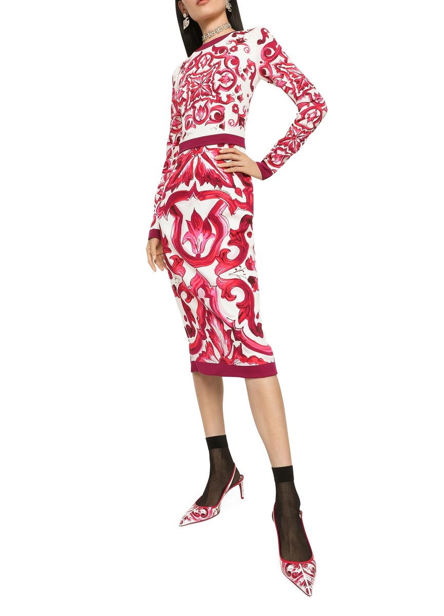 Majolica-print charmeuse midi dress - 5