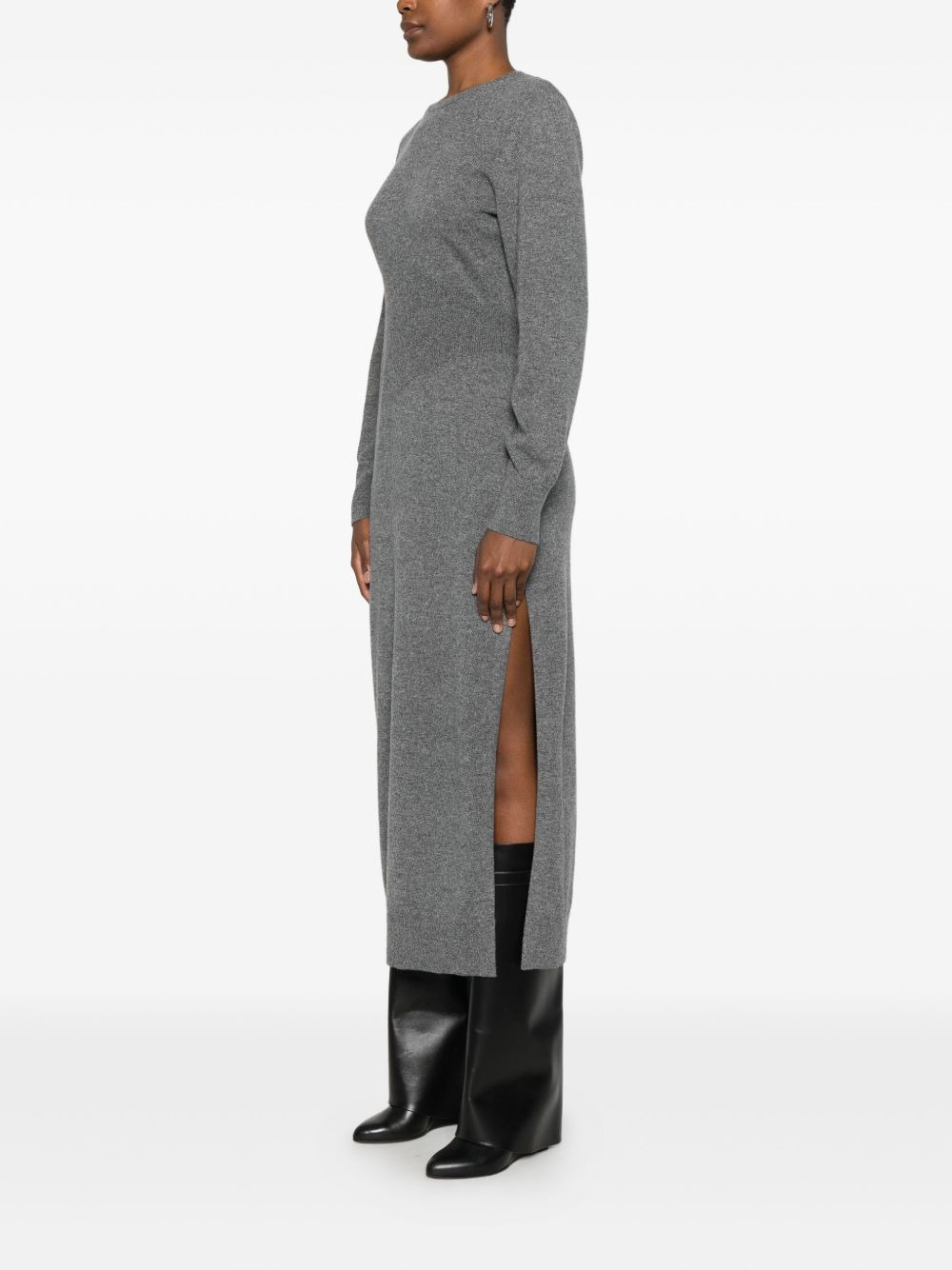 side-split long-sleeve midi dress - 3