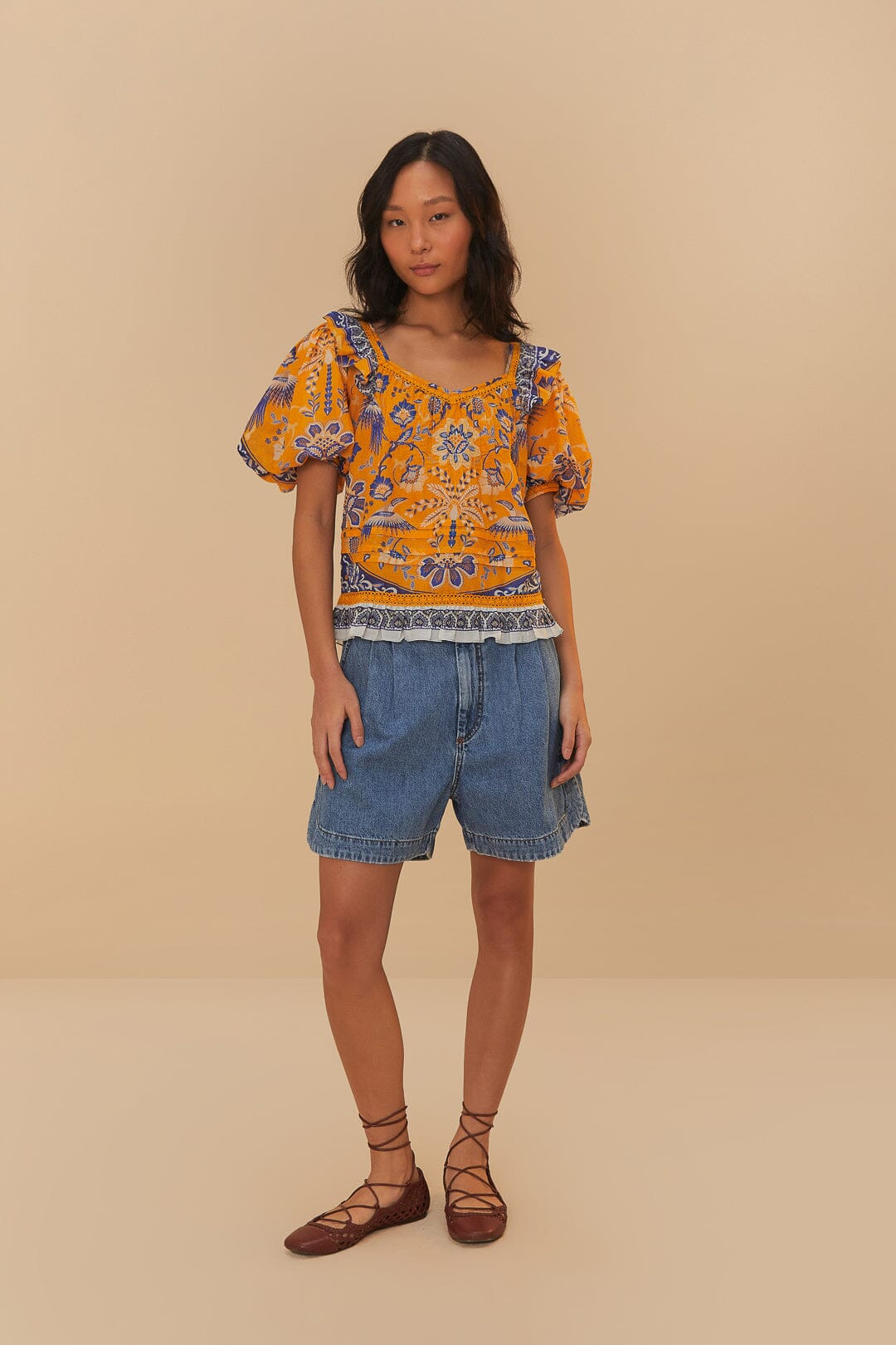 Denim Pleated Shorts - 3