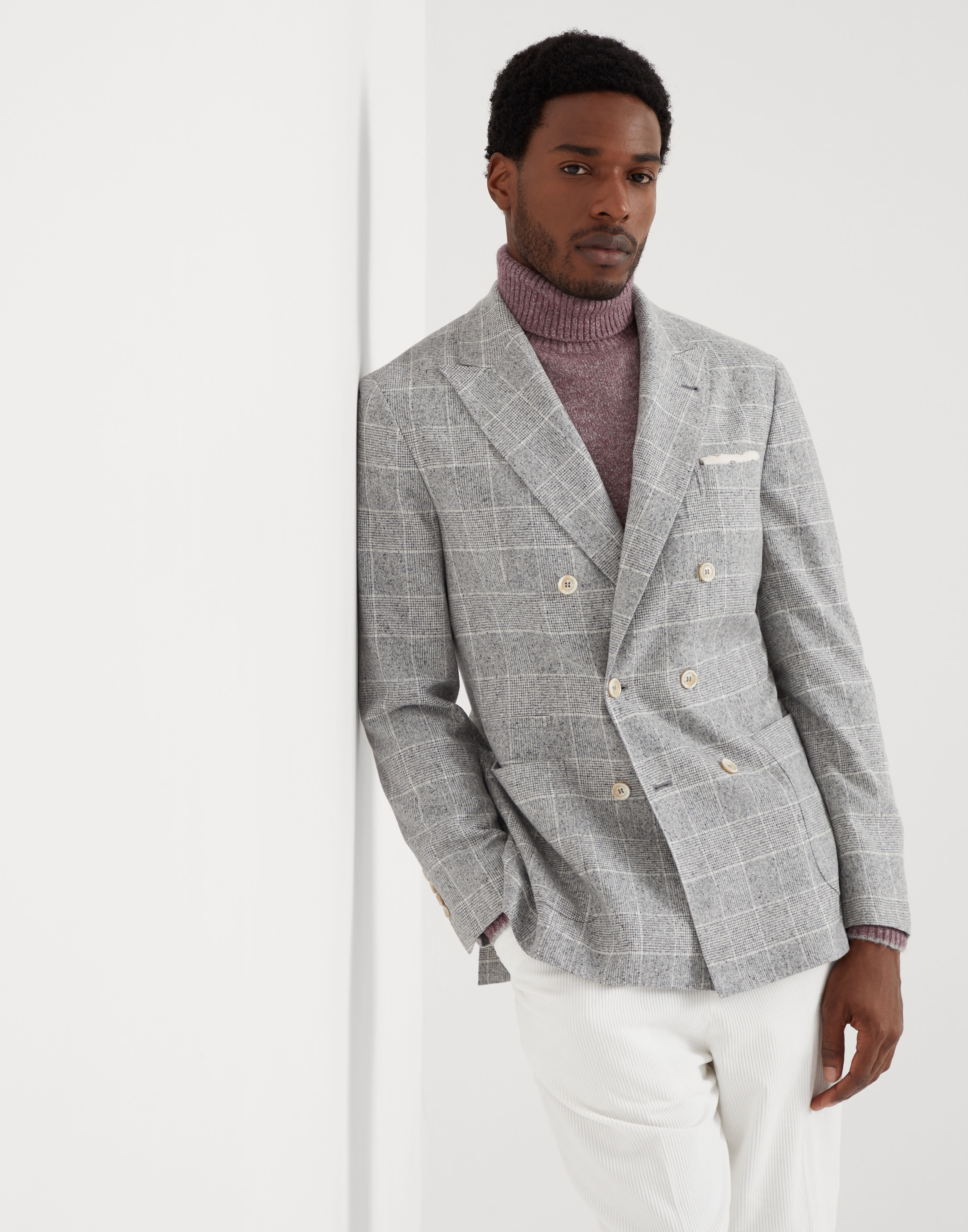 Flecked silk, wool and cashmere Prince of Wales one-and-a-half breasted deconstructed blazer with pa - 4