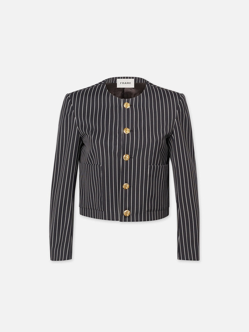 Button Front Jacket in Dark Navy Multi - 1