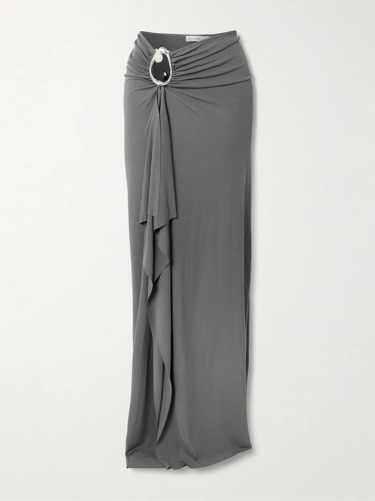 Orica Asymmetric Embellished Ruched Draped Jersey Maxi Skirt - 1