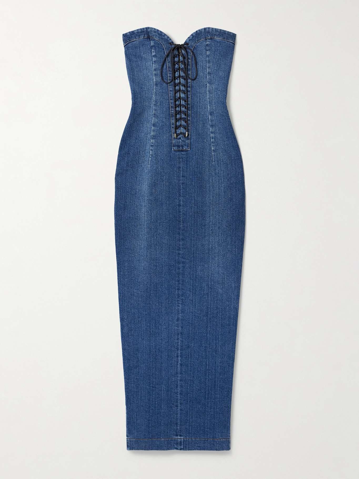 Strapless lace-up denim maxi dress - 1