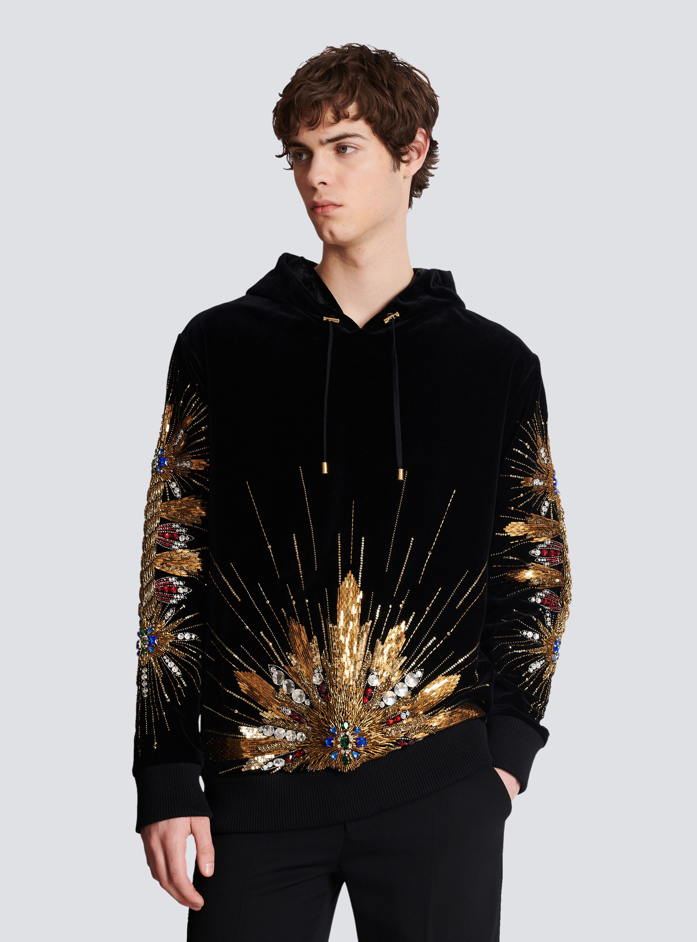 Velvet hooded sweatshirt with embroidery - 6