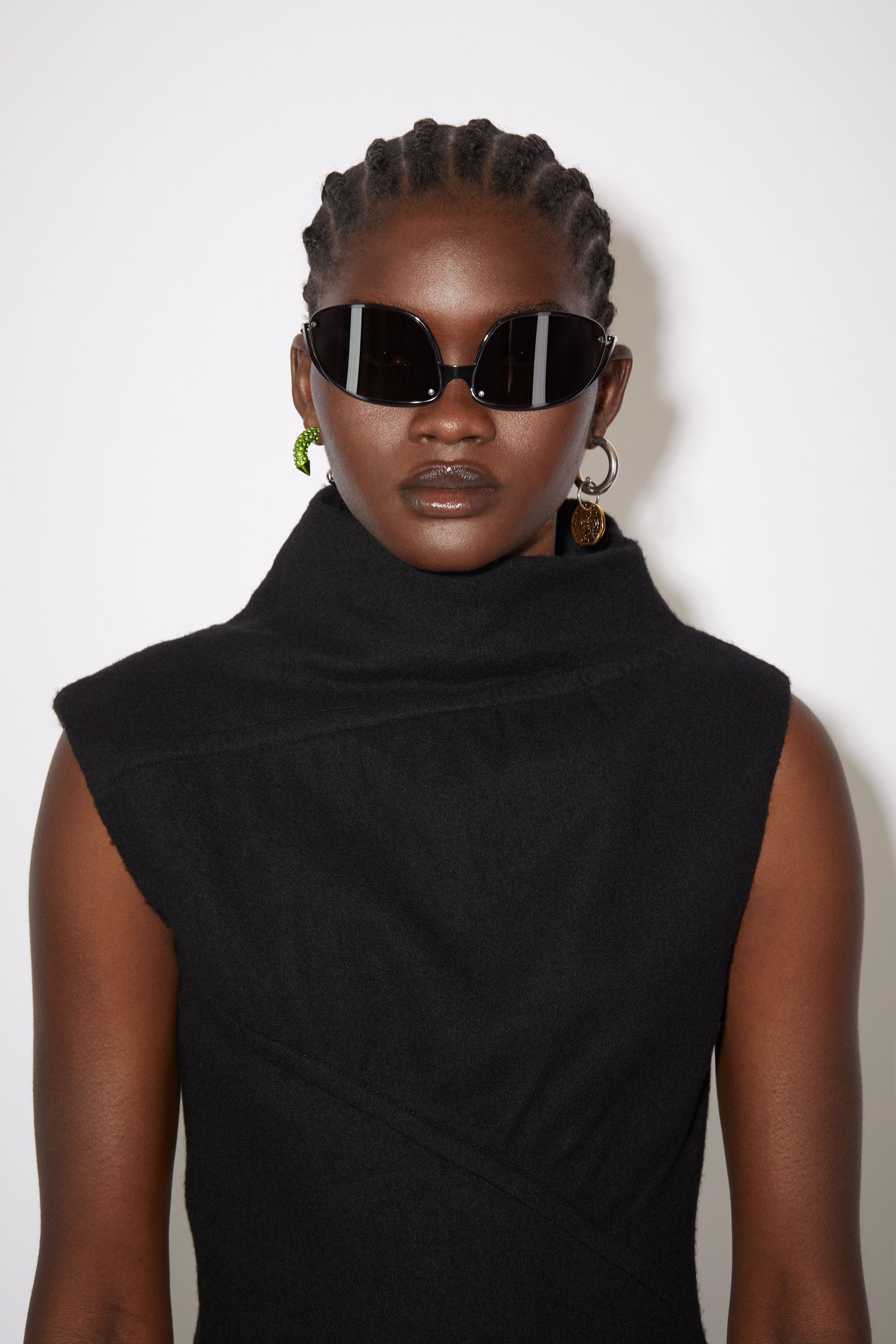 Asymmetric high neck wool dress - Black - 5