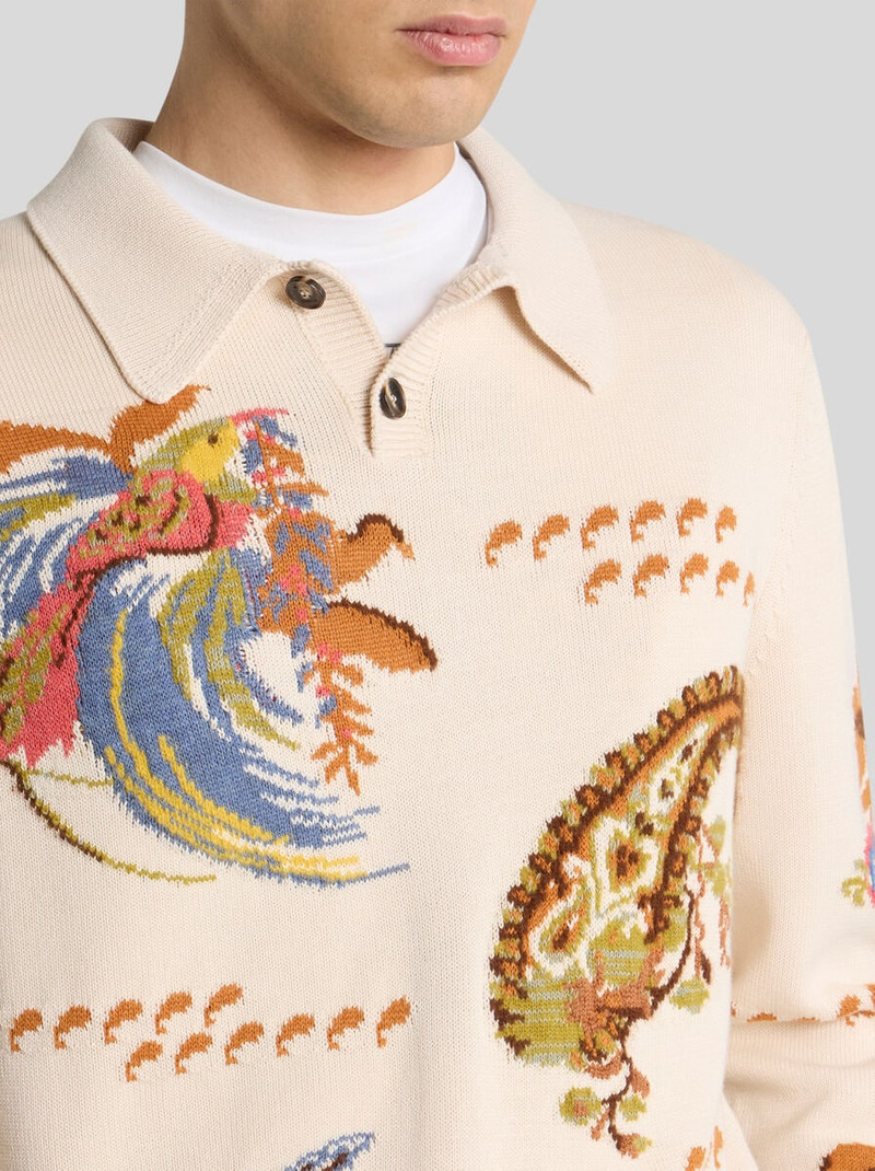 COTTON-BLEND JACQUARD POLO SWEATER WITH INLAYS 2