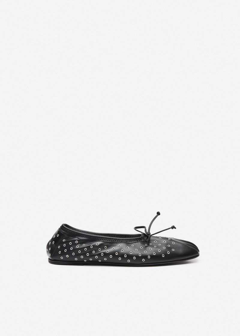 Gathered ballet flats in black studded leather 1