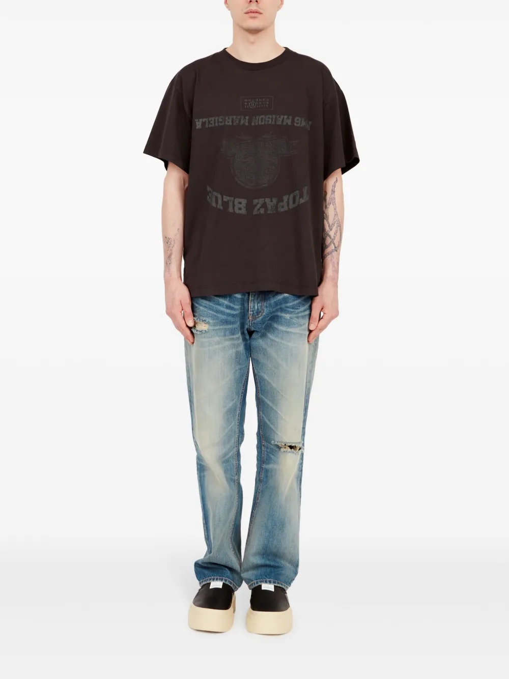 【関税込み】MM6 Maison Margiela ブラック Topaz Blue Tシャツ エムエムシックス メゾンマルジェラ MM6 Maison Margiela メンズ