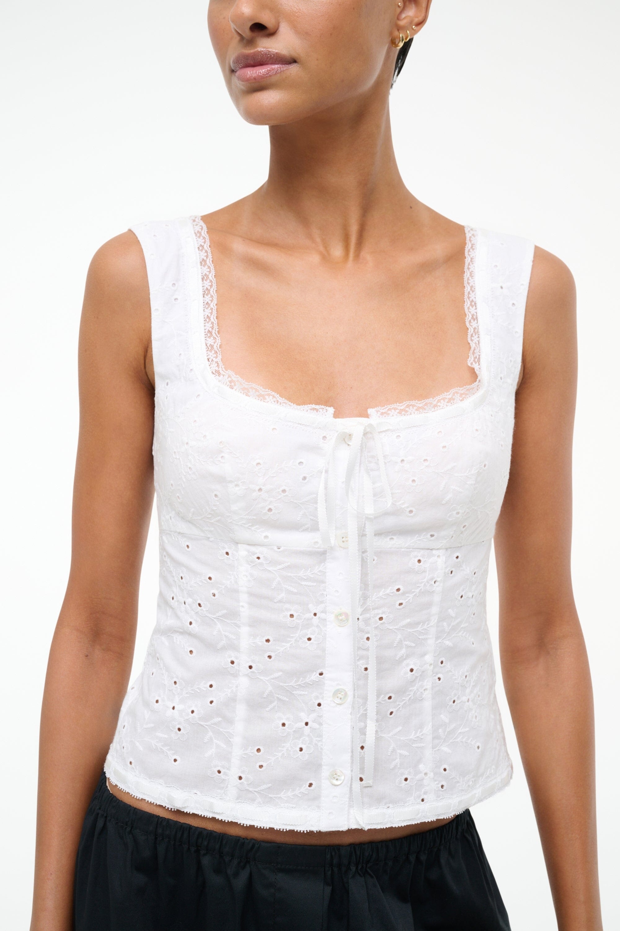 STAUD LOU TOP WHITE EYELET - 4