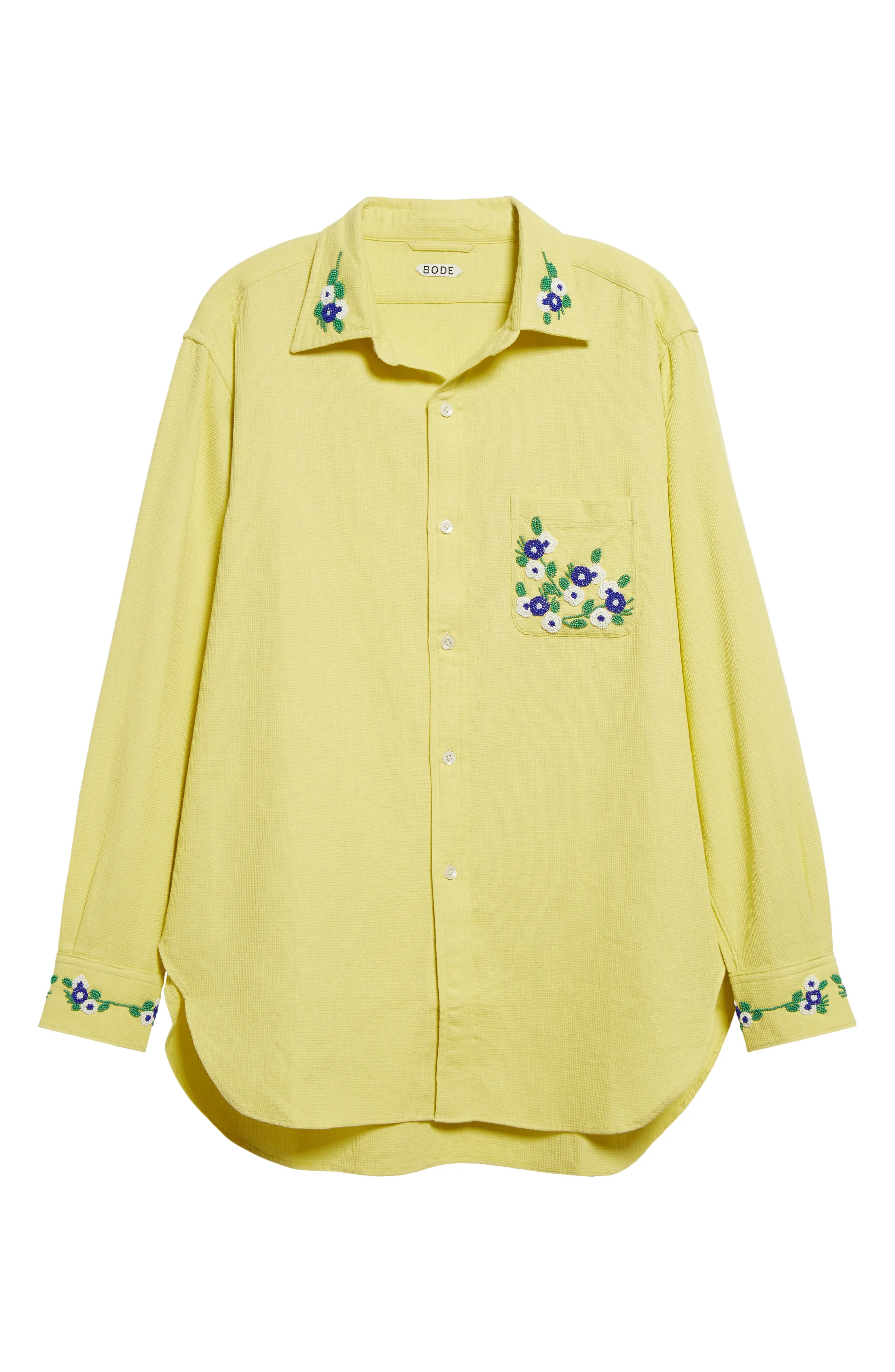 Chicory Beaded Long Sleeve Cotton Button-Up Shirt - 6