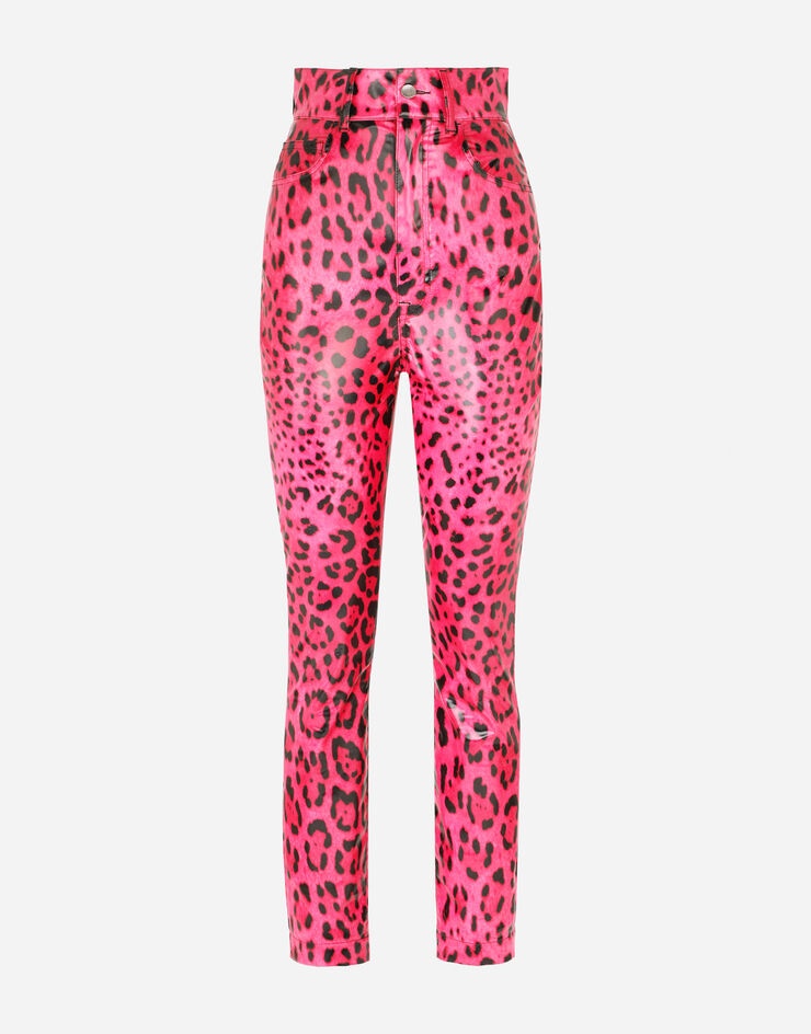 Foiled nylon jeans with neon leopard print - 3