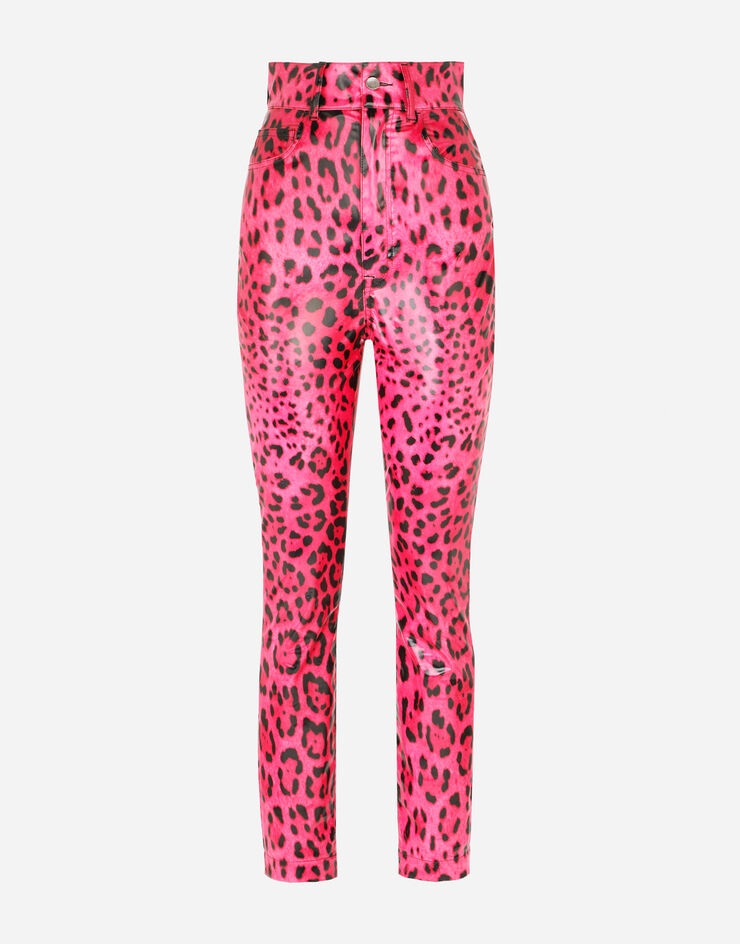 Foiled nylon jeans with neon leopard print - 3