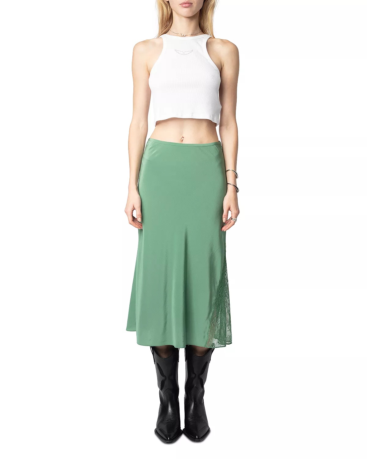 Jayla Lace Trim Silk Midi Skirt - 2