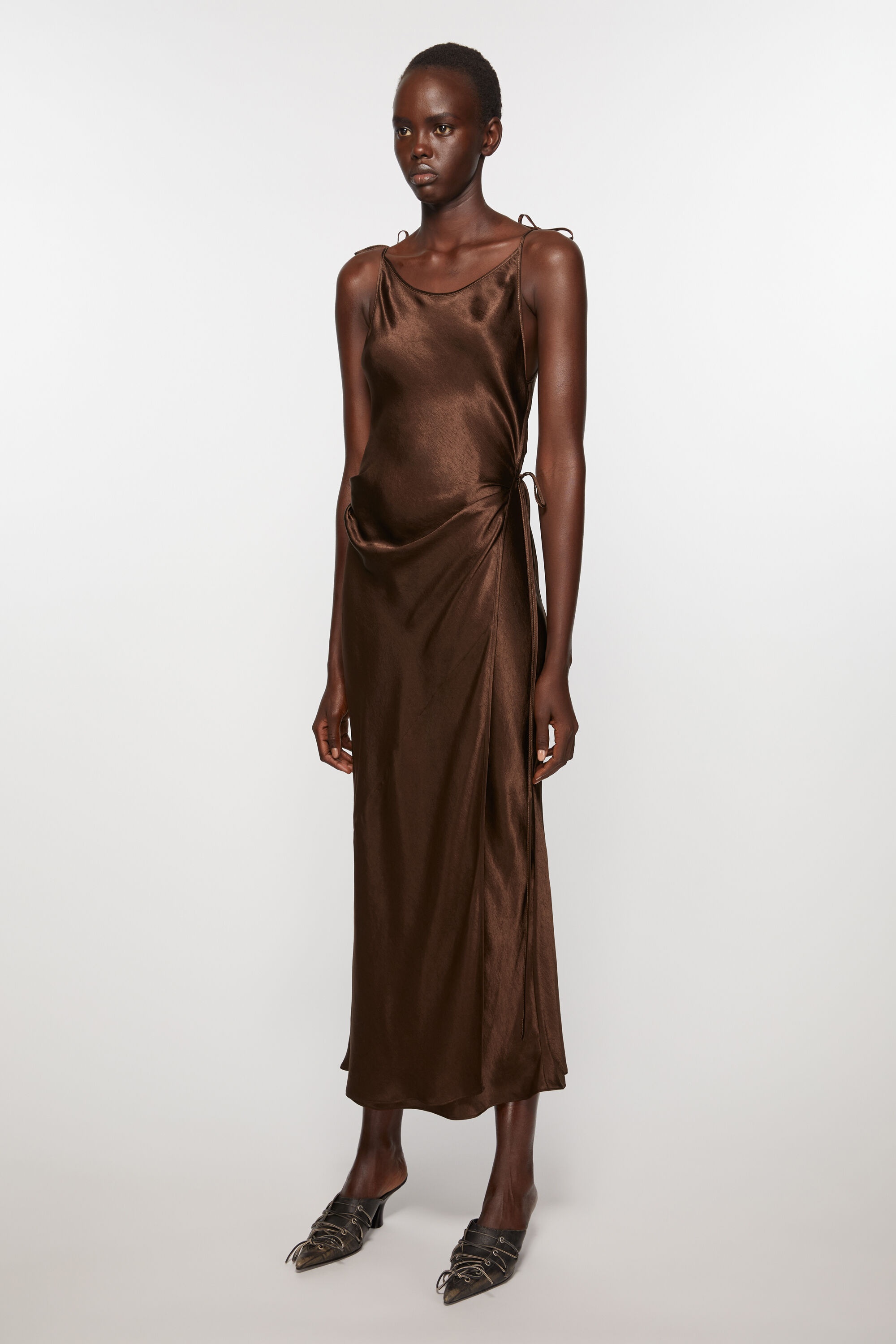 Satin dress - Chocolate brown - 3