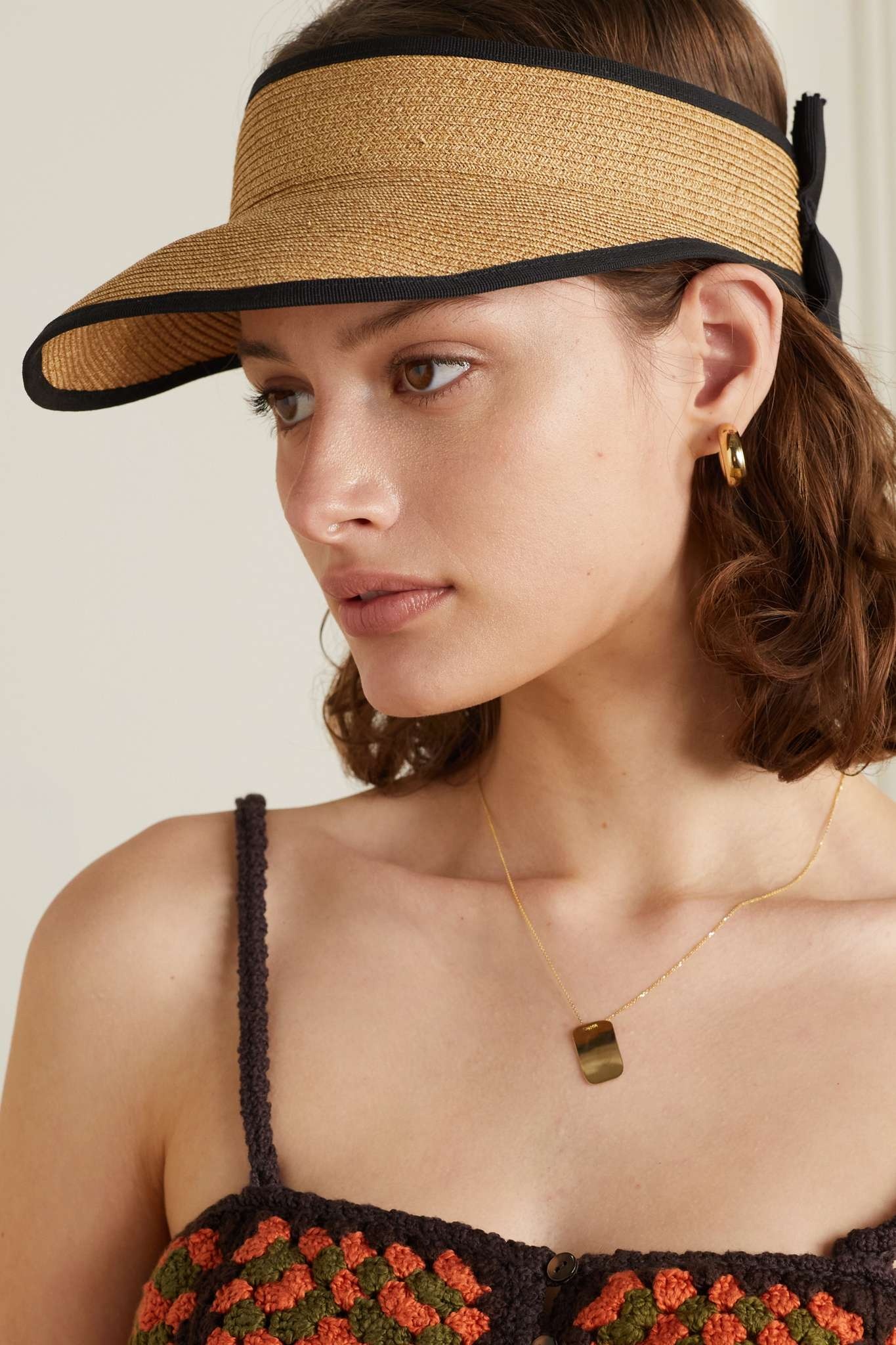 Embellished grosgrain-trimmed straw visor - 2