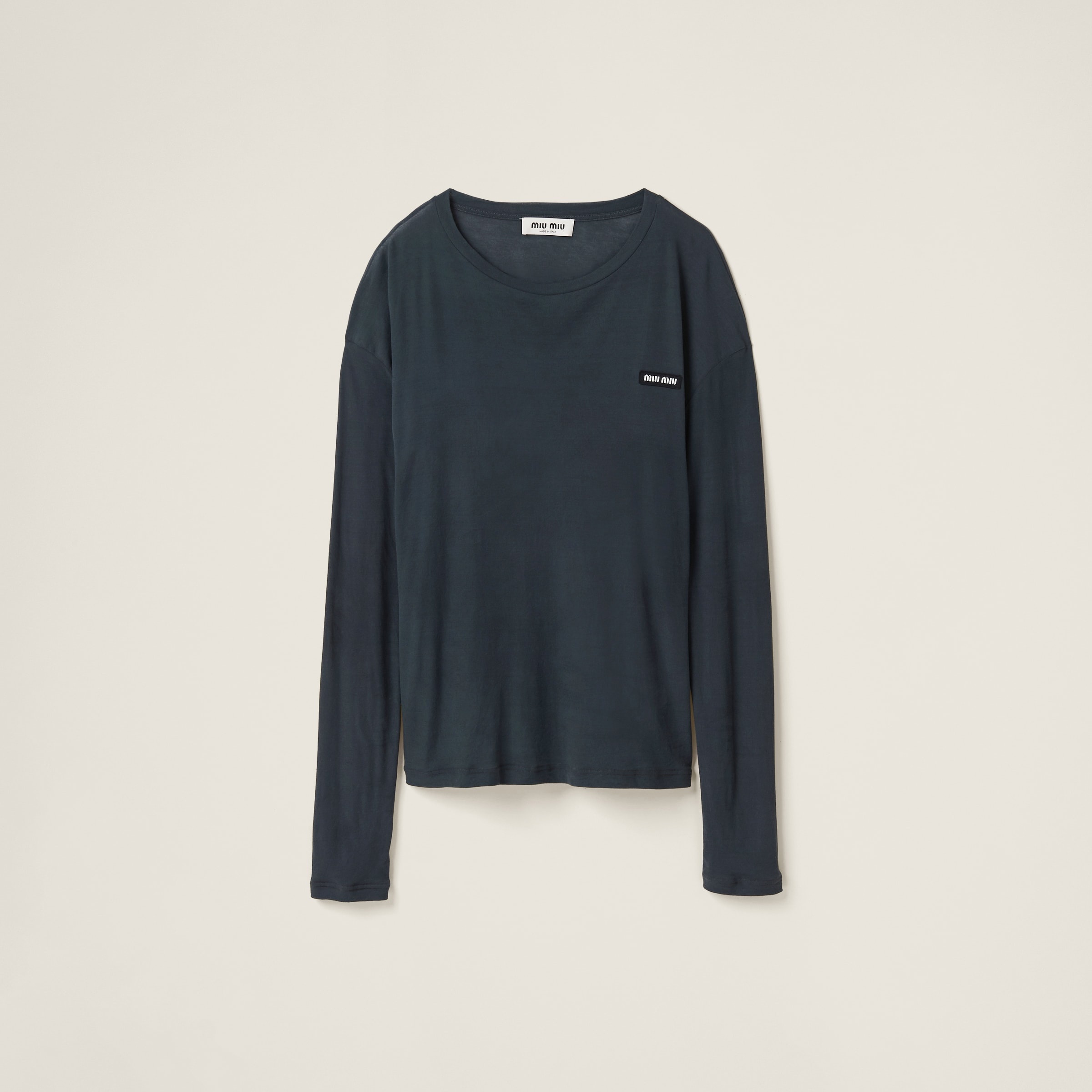 Long-sleeved garment-dyed ribbed knit jersey T-shirt - 1