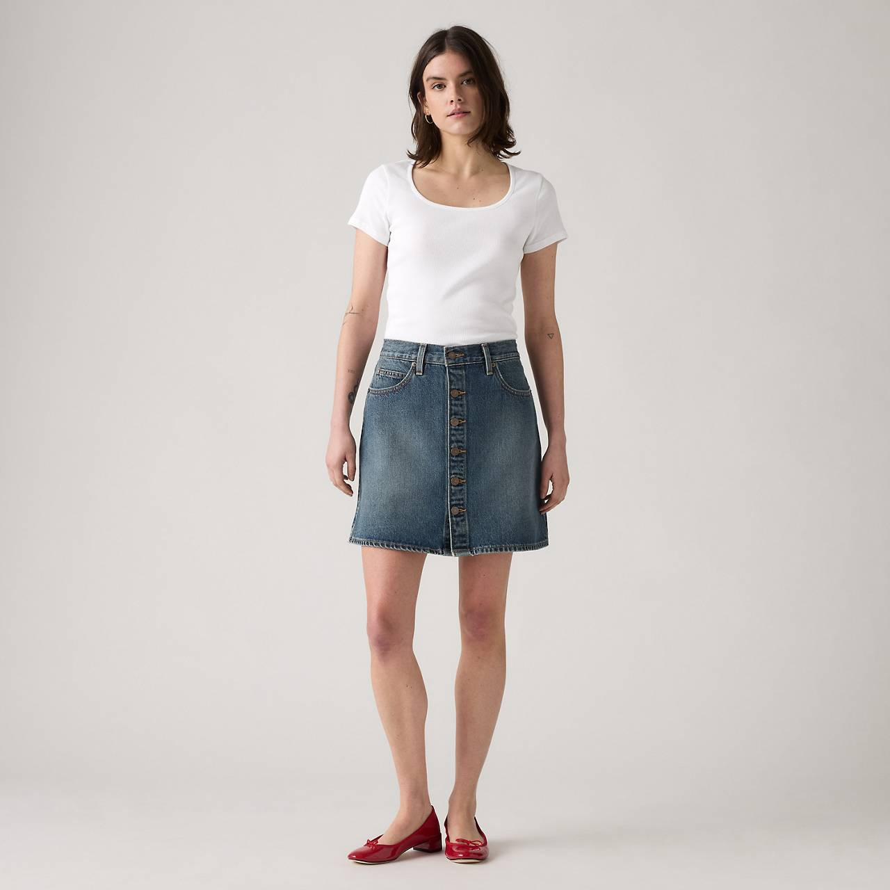 RETRO BUTTON FRONT SKIRT - 2
