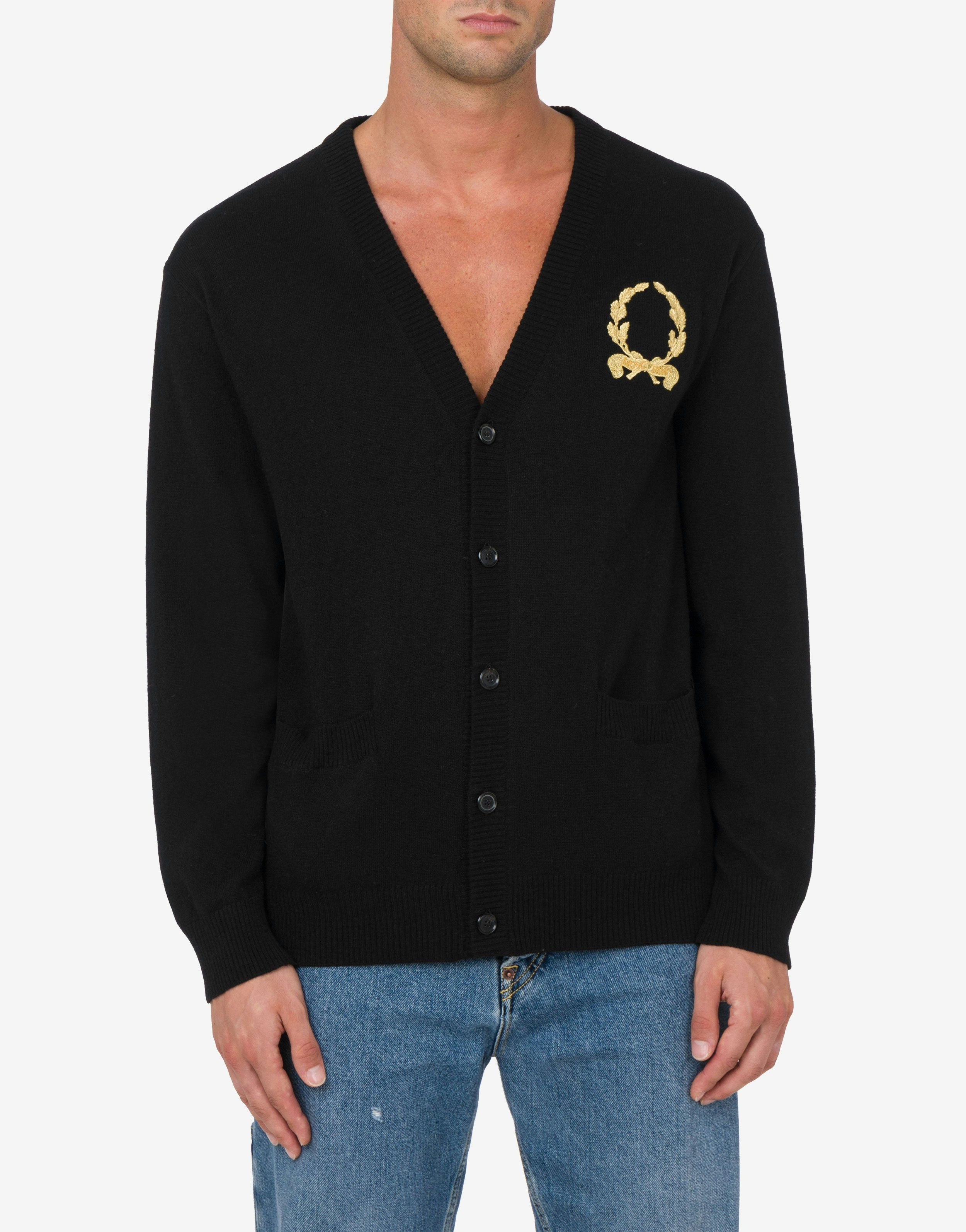 WOOL AND CASHMERE CARDIGAN LAUREL CROWN EMBROIDERY - 2