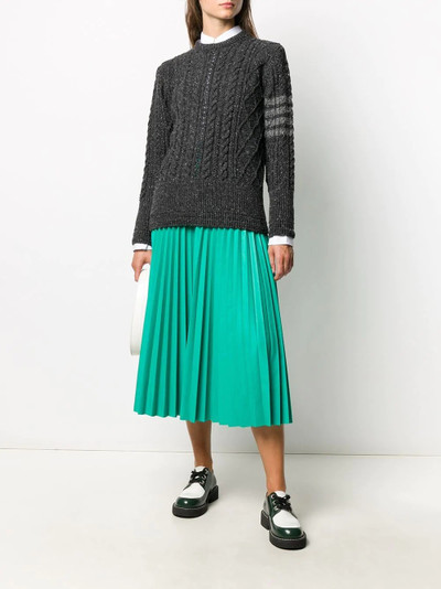 Thom Browne ARAN CABLE RELAXED FIT CREWNECK PULLOVER W/ 4 BAR IN MOHAIR TWEED outlook