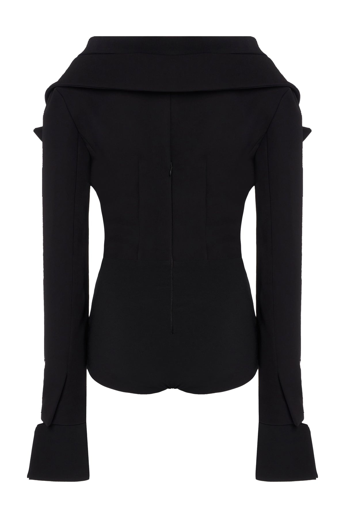 LOW CUT DÉCOLLETÉ BODYSUIT SHIRTING DETAIL BLACK - 9