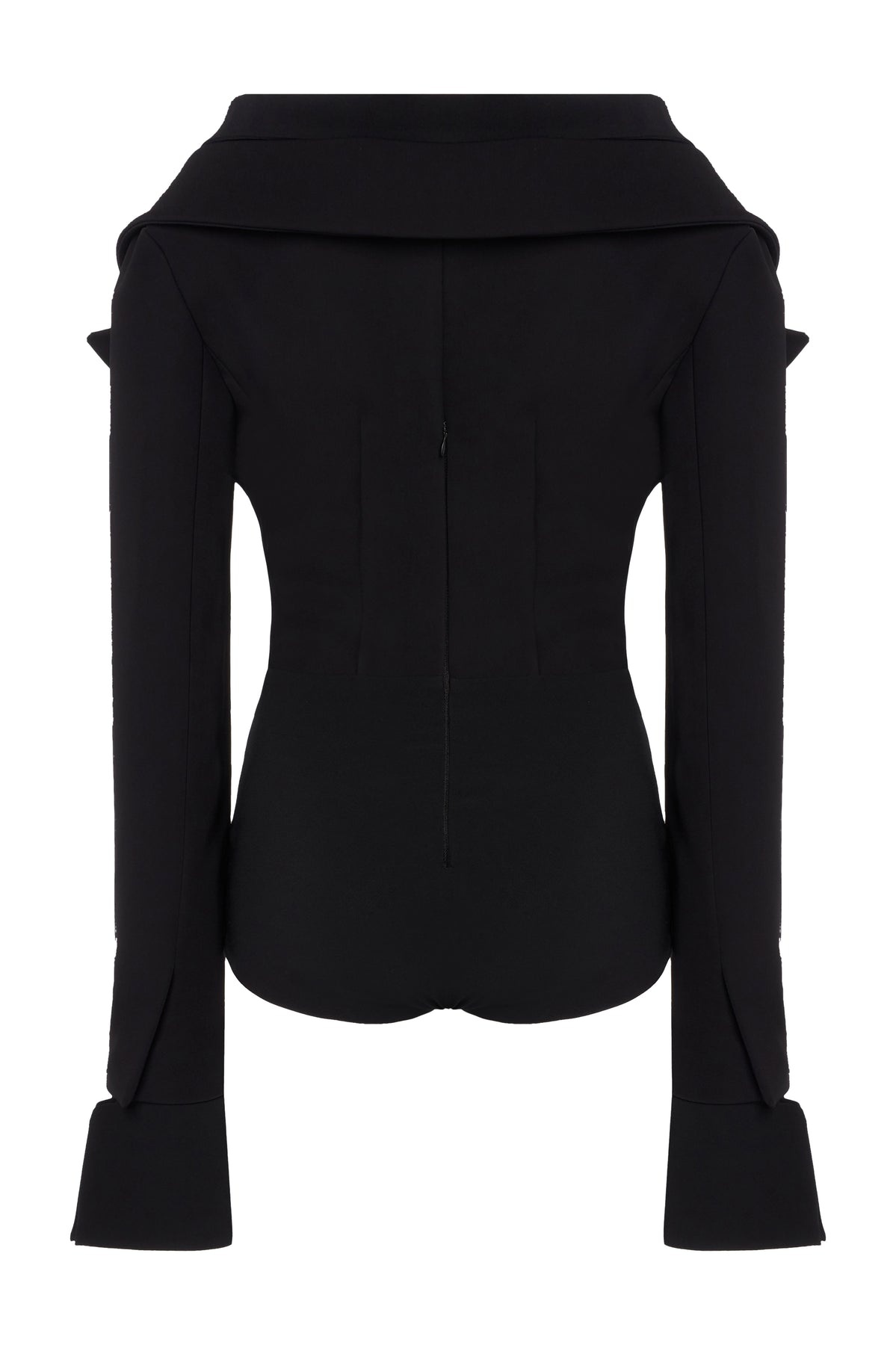 LOW CUT DÉCOLLETÉ BODYSUIT SHIRTING DETAIL BLACK - 9