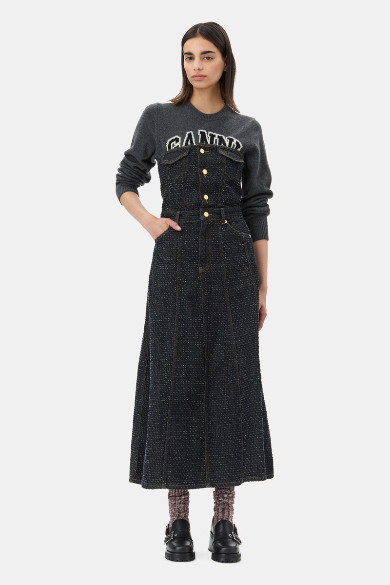 GANNI BLACK FLUFFY DENIM CORSAGE DRESS outlook