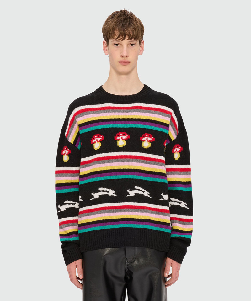 MSGM Multicolor jacquard sweater "Follow the rabbit®" and "I Love Mushrooms" outlook