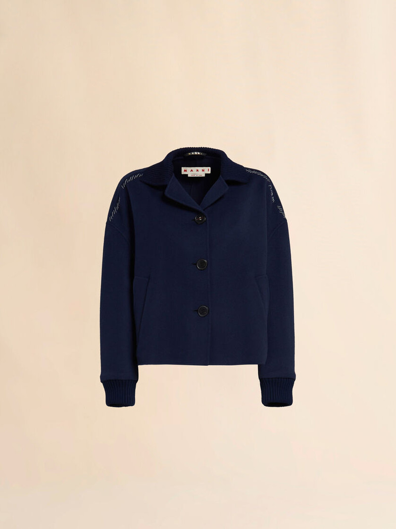 DEEP BLUE WOOL AND CASHMERE JACKET WITH KNIT TRIMS 1
