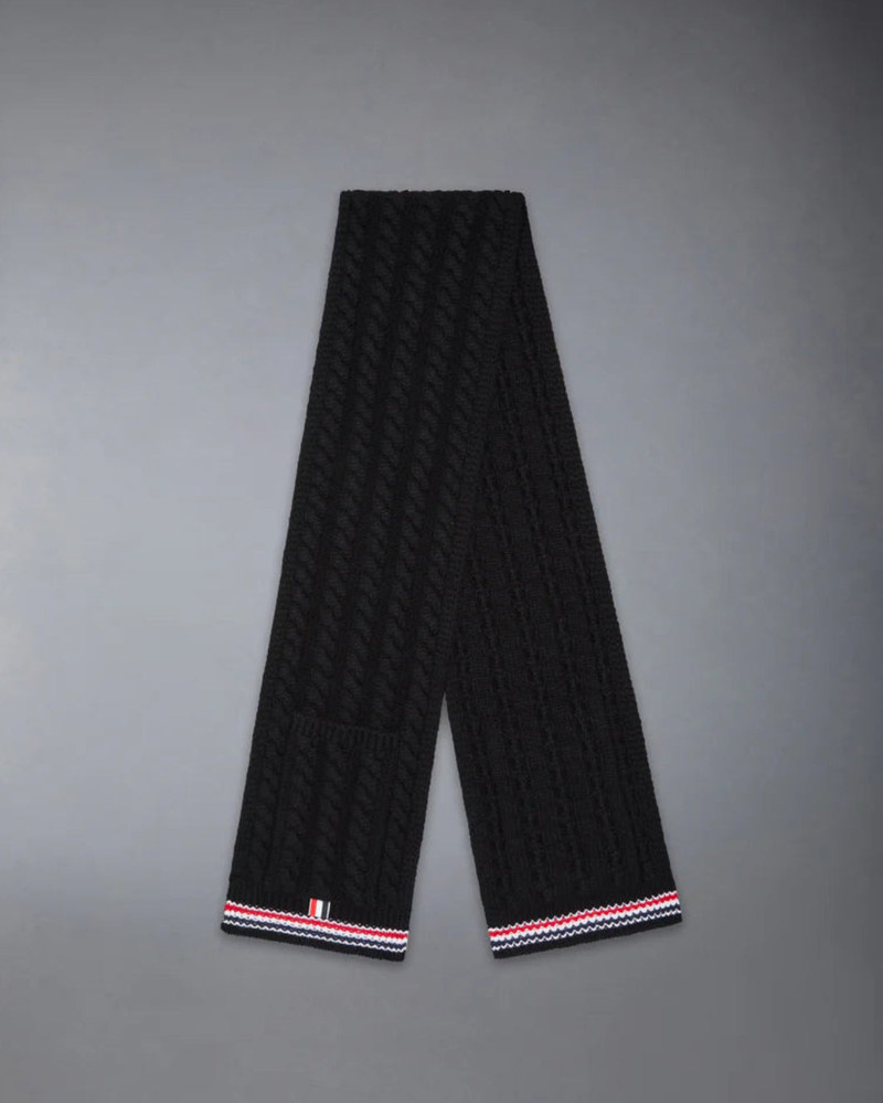 Thom Browne CASHMERE BABY CABLE STITCH RWB STRIPE POCKET SCARF outlook