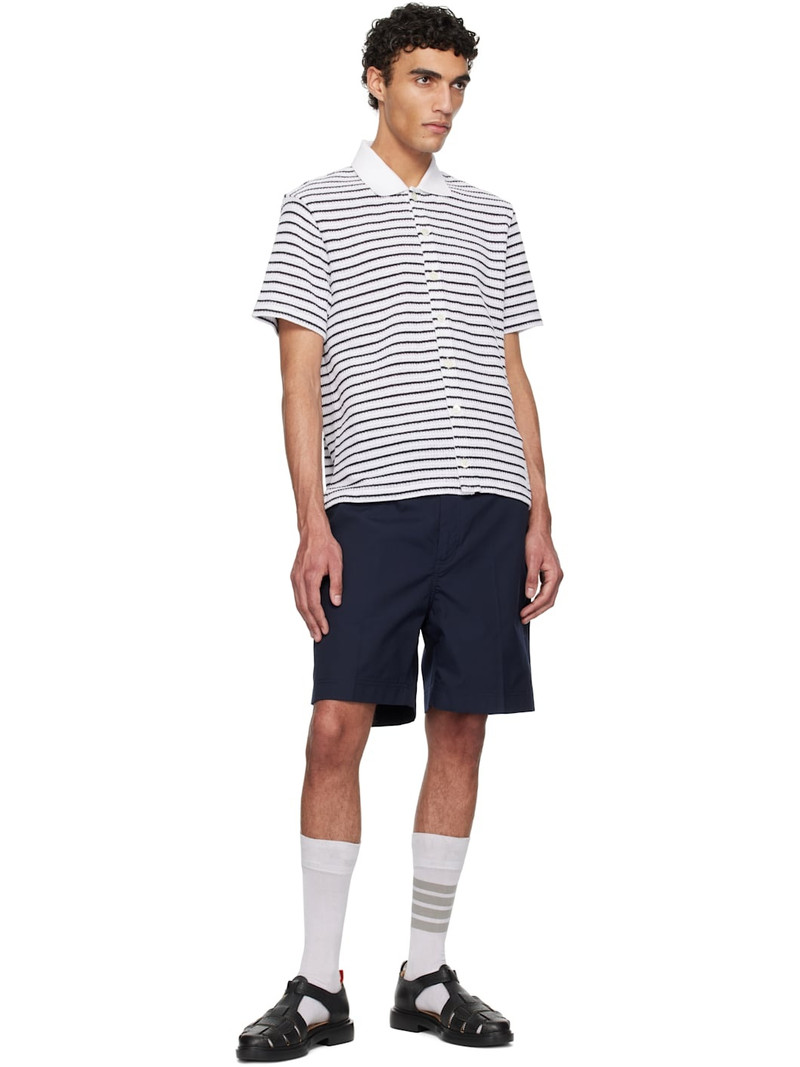 Thom Browne White & Navy Short Sleeve Button Down Shirt outlook