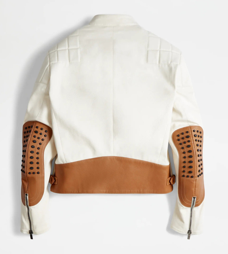 BIKER IN CANVAS AND LEATHER - BEIGE 8