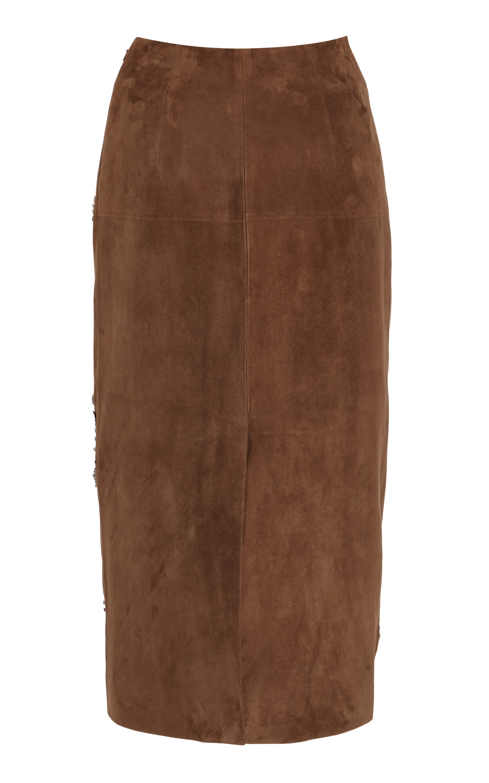 Crystal-Embellished Suede Midi Skirt brown - 5