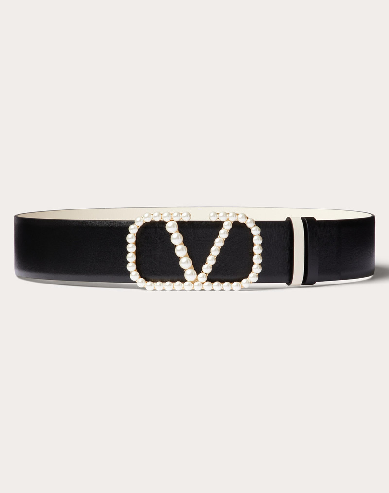 VLOGO SIGNATURE REVERSIBLE BELT IN SHINY CALFSKIN WITH PEARLS 40 MM 1