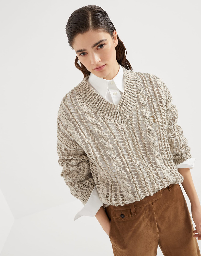 Jute and cotton cable & mesh sweater 4