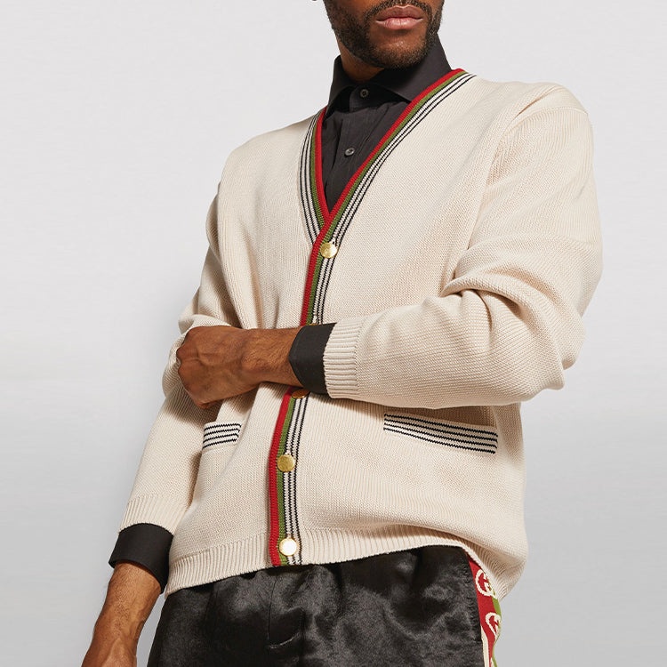 Gucci V-Neck Cotton Cardigan 'Beige' 626268-XKBFU-9750 - 5