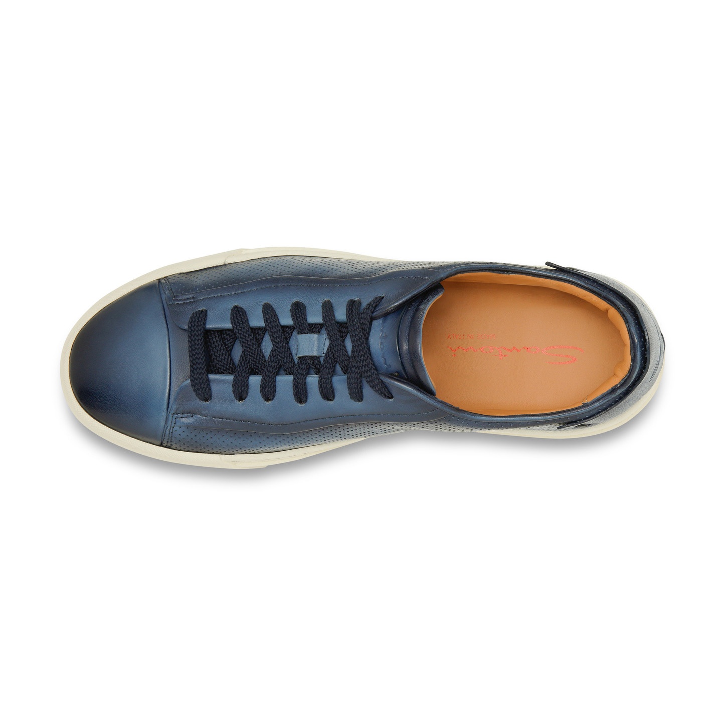 Santoni Men's polished blue leather perforated-effect