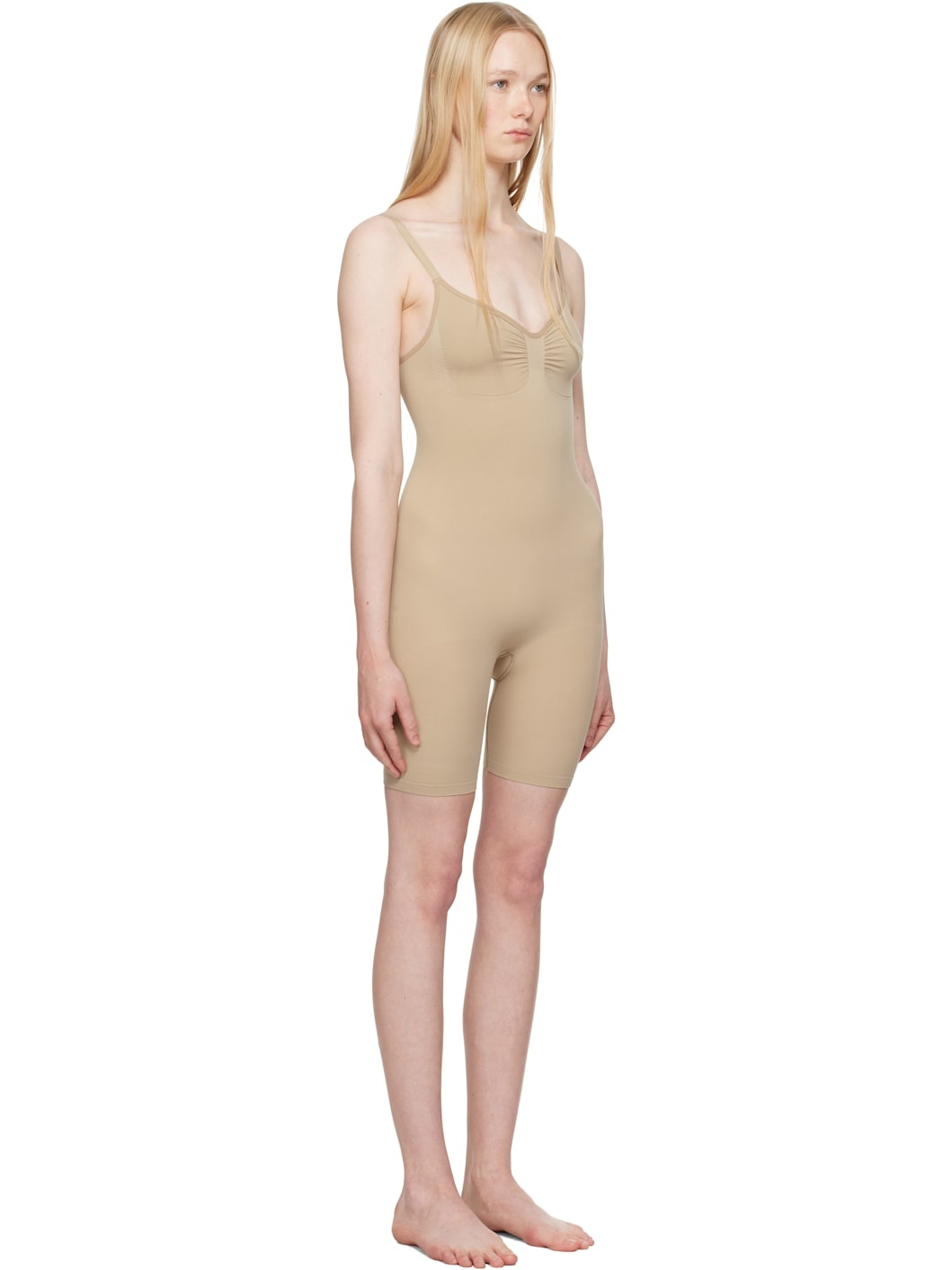 Beige Seamless Sculpt Mid Thigh Bodysuit - 2