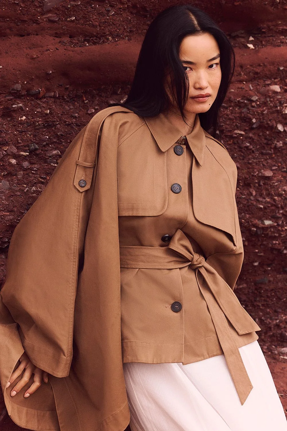 Cape Detail Trench Coat - 1