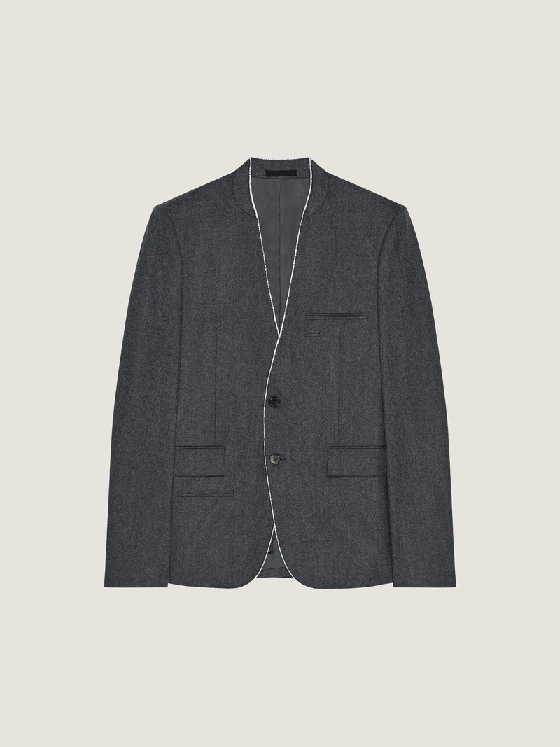 SINGLE-BREASTED COLLARLESS FITTED JACKET IN FLANNEL 1